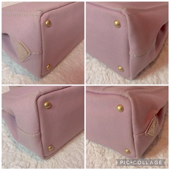 Prada Canapa RARE Light Pink Small Canvas Tote Shoulder Crossbody Bag w/ Strap